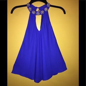 Pretty blue jeweled neck blouse size medium